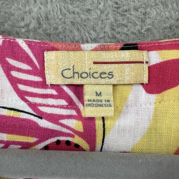 Choices Top Women M Floral Orange Yellow Linen Pullover 3/4 Sleeves Notch Neck - Picture 2 of 14